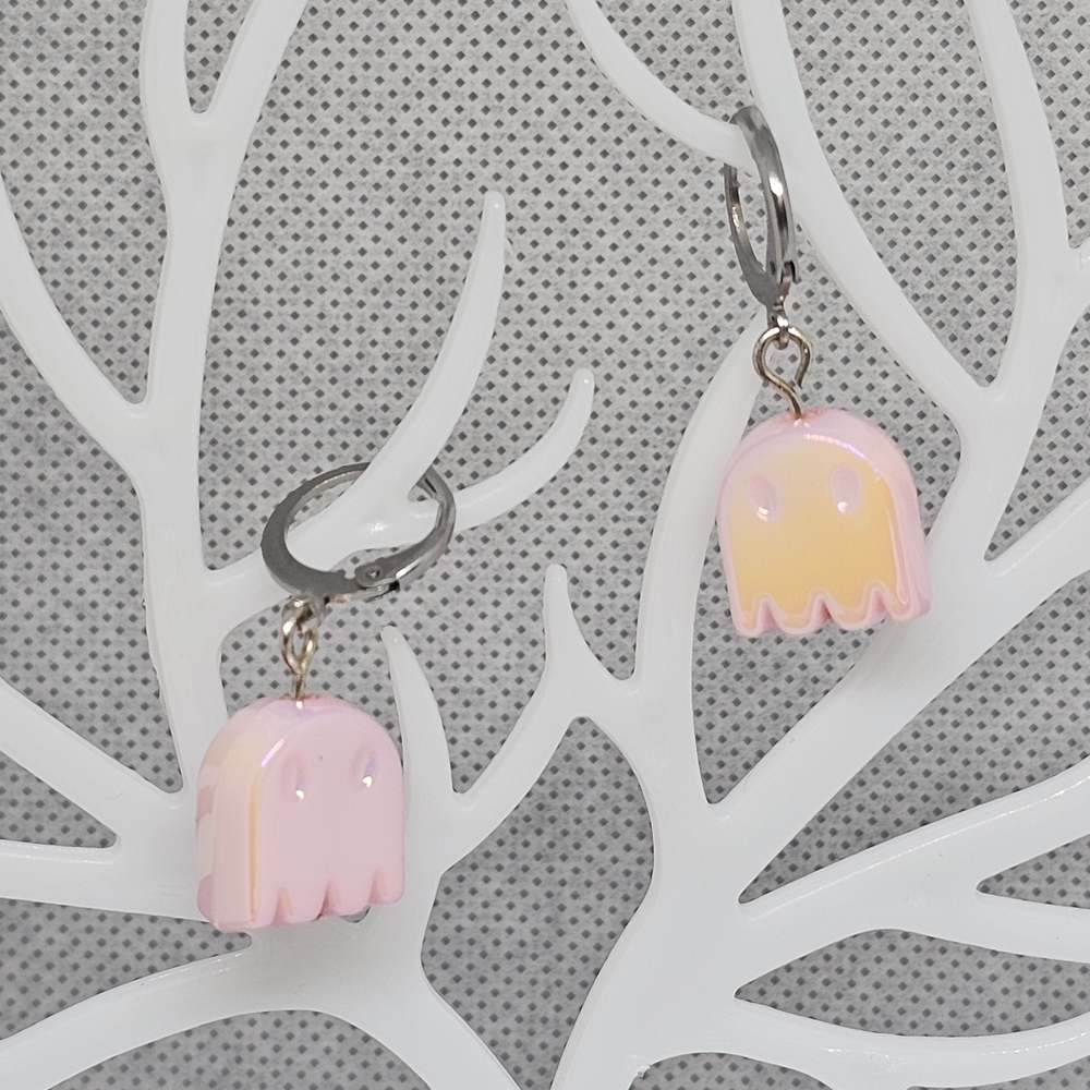 Pink Ghost Earrings With 316l Stainless Steel Leverbacks
